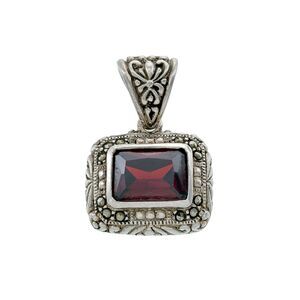 Vintage Sterling Silver 925 Garnet and Marcasite Pendant